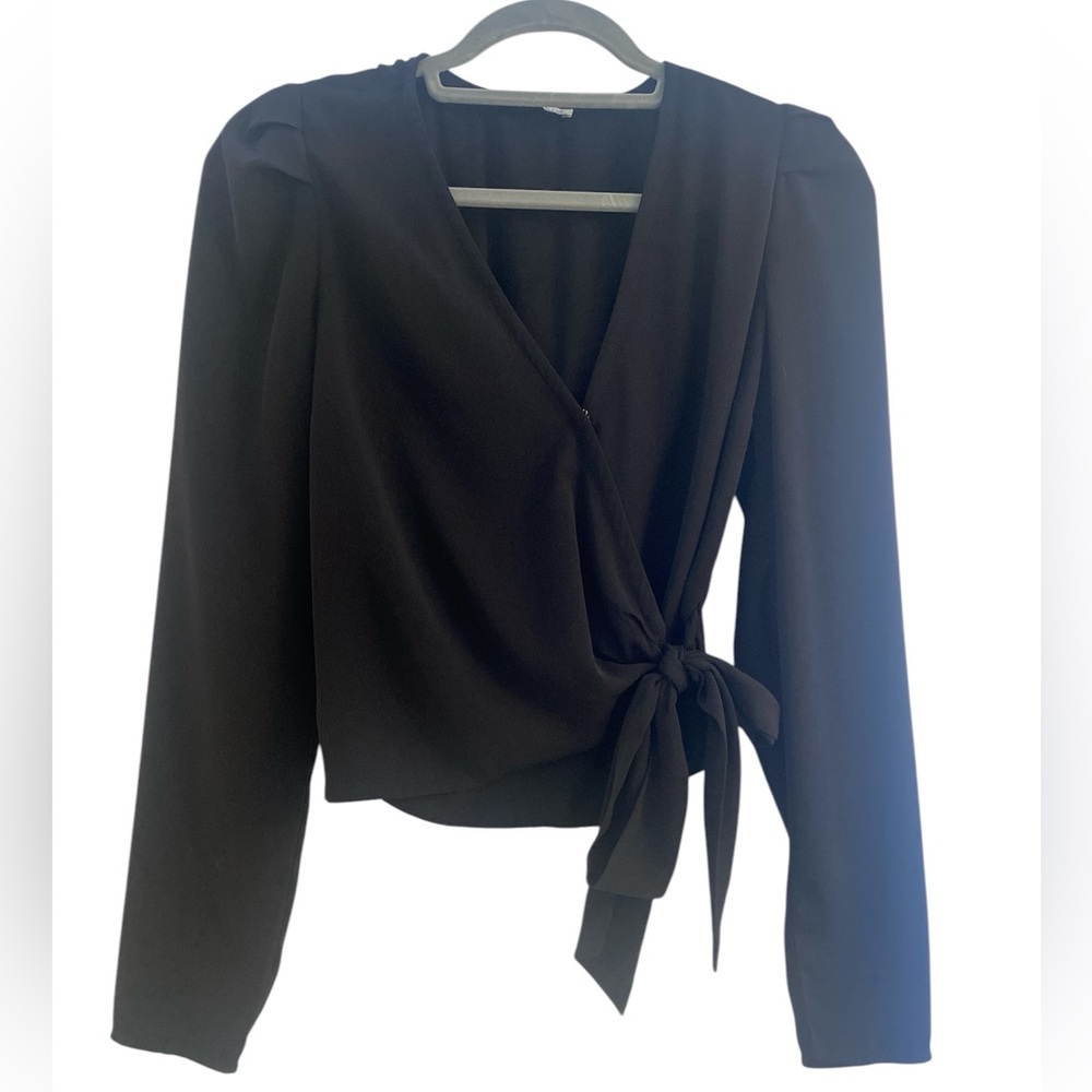 Abercrombie & Fitch Black Wrap Tie V-neck Long Puff Sleeve Smocked Top small